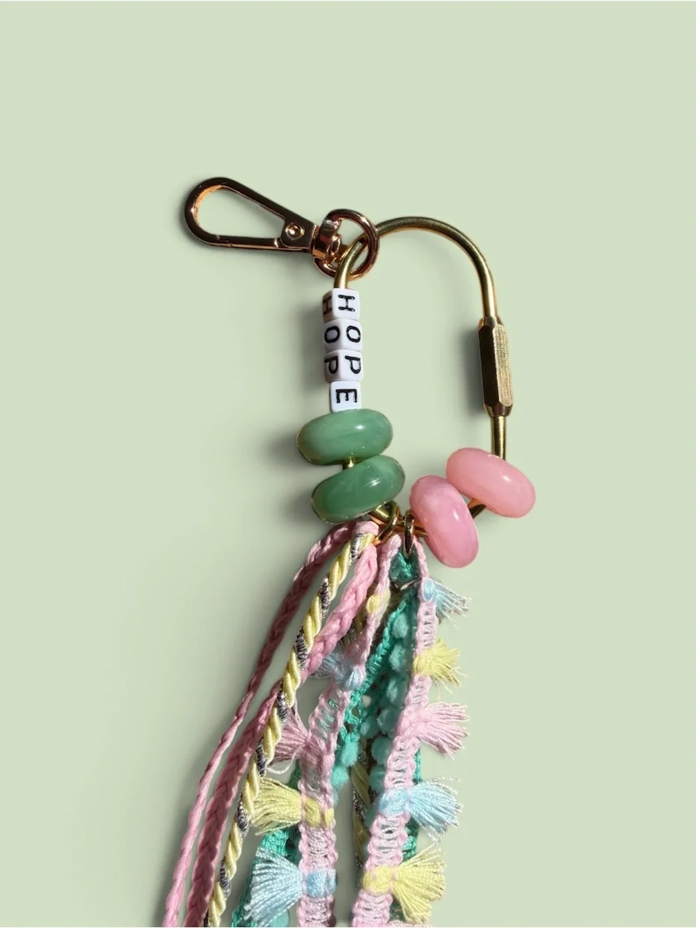 Hope Beaded Tassel Keychain - Pink & Green